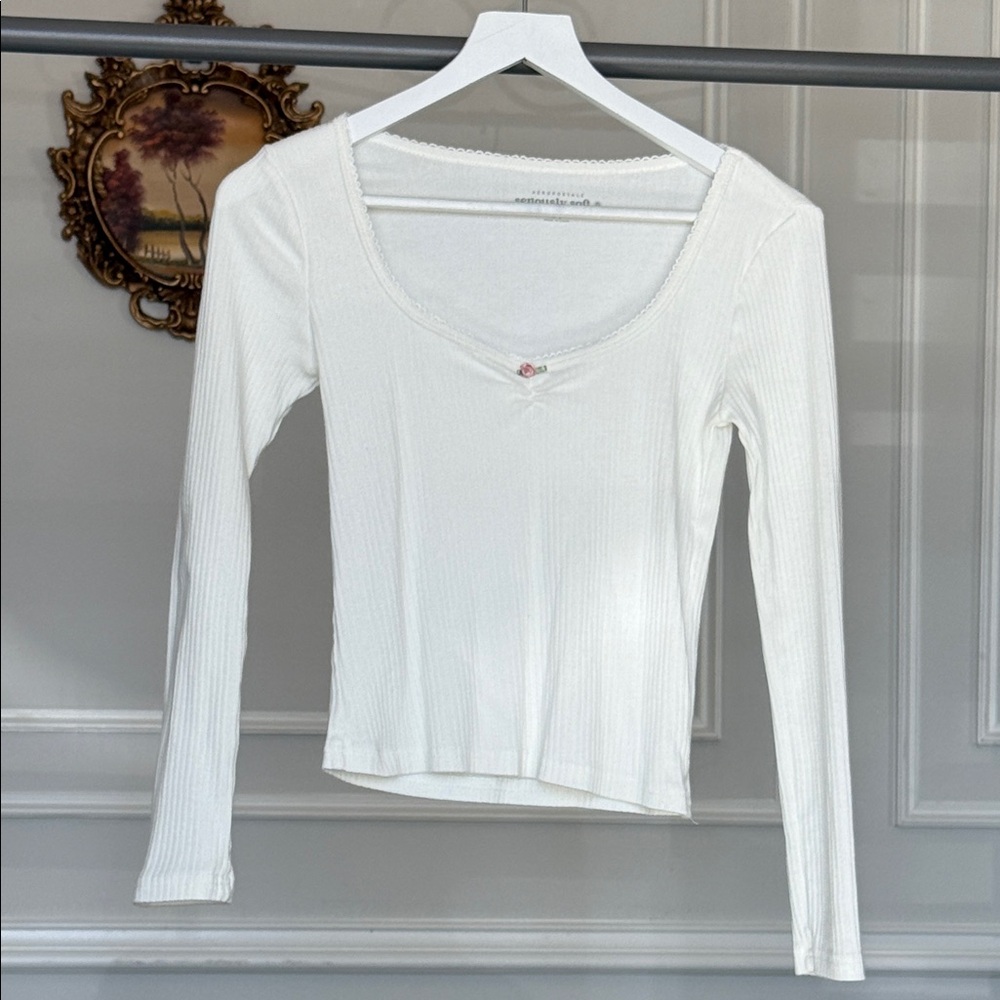 Aeropostale long sleeves seriously soft cinch fronttee Ribbed Long Sleeve Top M